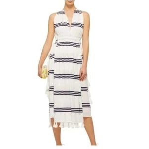 Apiece Apart White Navy Striped Midi Dress Tassel Size 8